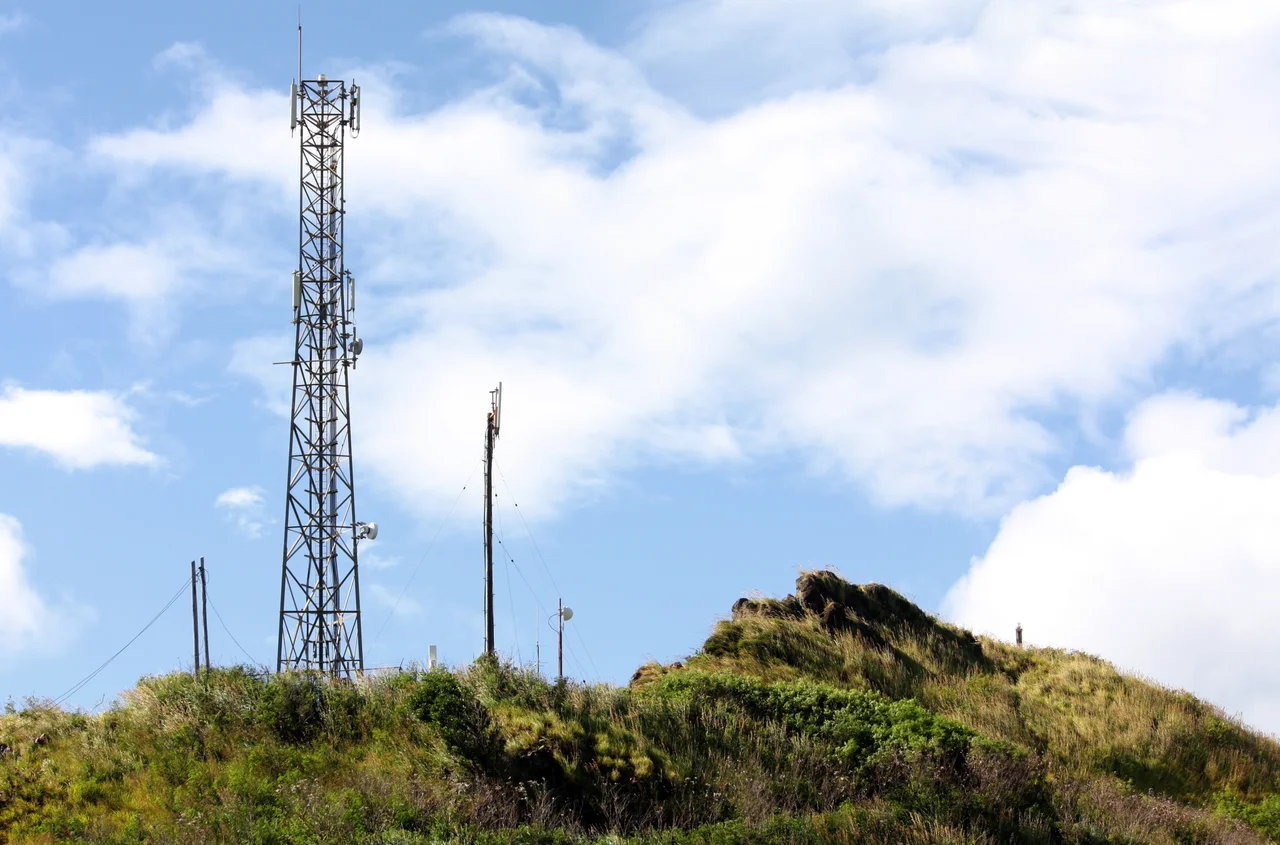 Scotts Head peninsula; Cable &amp; Wireless facilities on top of hill.  Saint Mark Parish, Dominica.