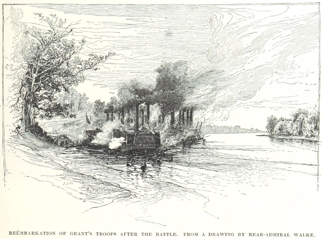 Grant's troops withdraw after the Battle of Belmont.