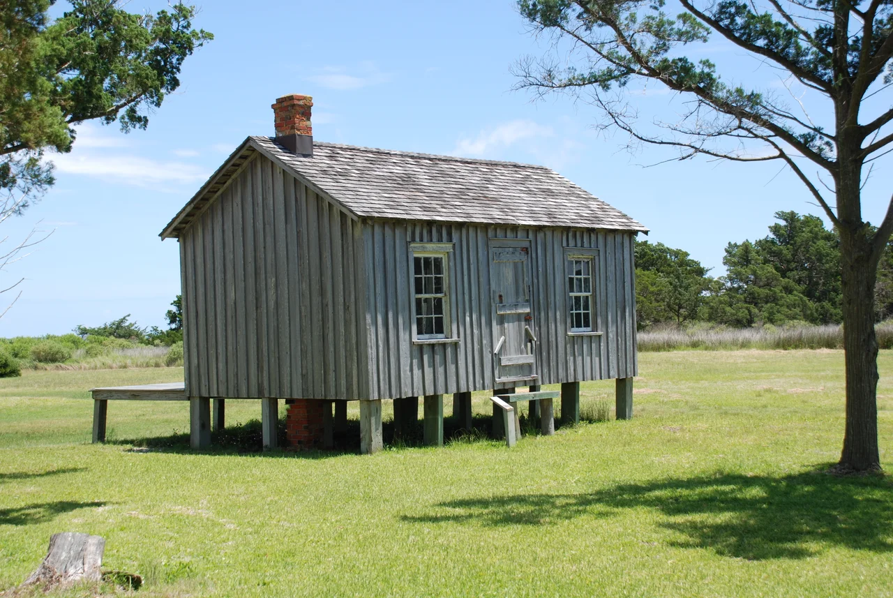 Portsmouth, North Carolina an abandoned village on North Core Banks: Ed & Kate Styron House build in 1933 after Sep. 1933 hurricane destroyed their house on Sheep Island.