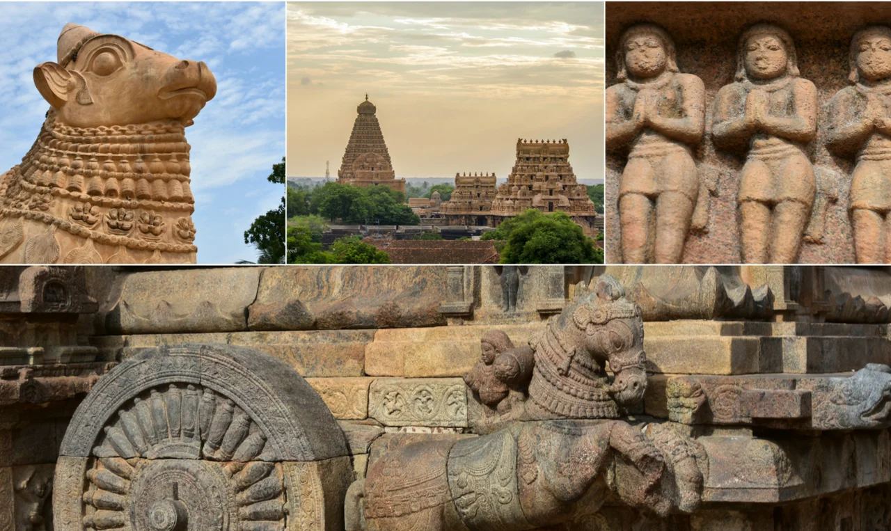 A derivative work on the following wikimedia files:
11th century Gangaikonda cholapuram Temple, dedicated to Shiva, built by the Chola king Rajendra I Tamil Nadu India (10).jpg
The big temple.jpg
12th century Airavatesvara Temple at Darasuram, dedicated to Shiva, built by the Chola king Rajaraja II Tamil Nadu India (106).jpg

12th century Airavatesvara Temple at Darasuram, dedicated to Shiva, built by the Chola king Rajaraja II Tamil Nadu India (30).jpg