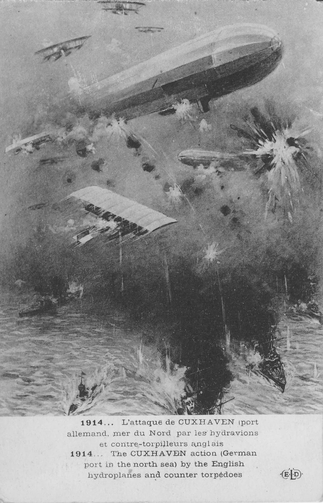 Artist's impression of the Cuxhaven raid, 25 Dexcember 1914