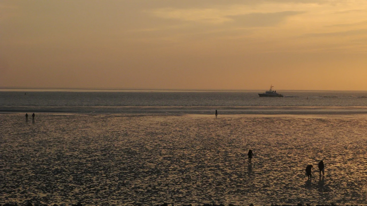 Wadden Sea in Büsum while the Coast Guard comes in